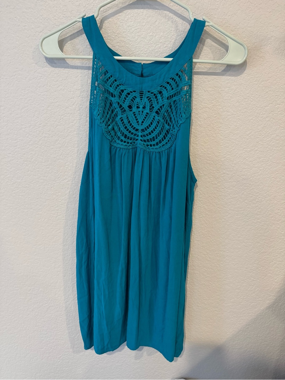 torrid Teal Crochet Yoke Tank Top